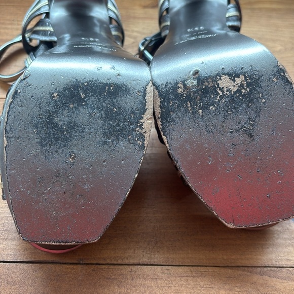 Yves Saint Laurent | Leather Metallic Silver and Gold Tribute Platform Sandals - Picture 14 of 15